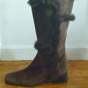 Stuart Weitzman Brown Suede Fur Boots